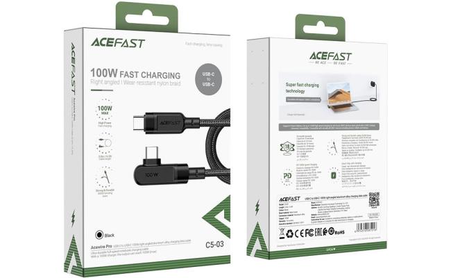ACEFAST C5-03 USB-C to USB-C 100W Right Angled Charging Data Cable 2M - Black